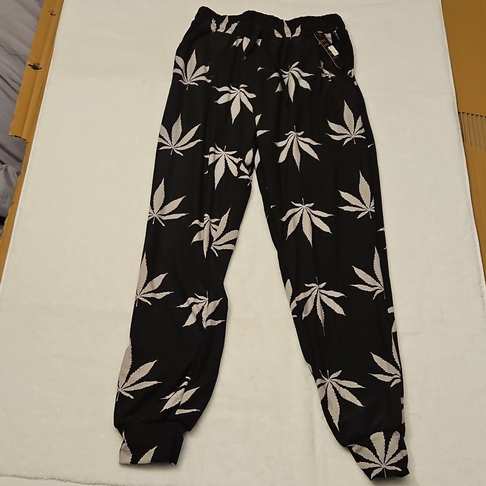 EEVEE Black White Floral Nature Print Jogger Pants Elastic‎ Waist Women S